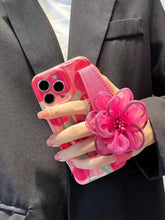 Load image into Gallery viewer, Icy Black Pink Flower Wristband iPhone Case with Messenger Strap

