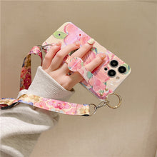 Load image into Gallery viewer, New Oil Painting Flower Wristband iPhone Case with Messenger Rope
