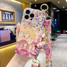 Load image into Gallery viewer, New Oil Painting Flower Wristband iPhone Case with Messenger Rope
