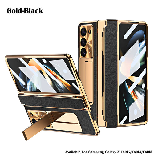 Hinge Plain Leather with Screen Protector Case for Samsung Galaxy Z Fold 3/4/5 pphonecover