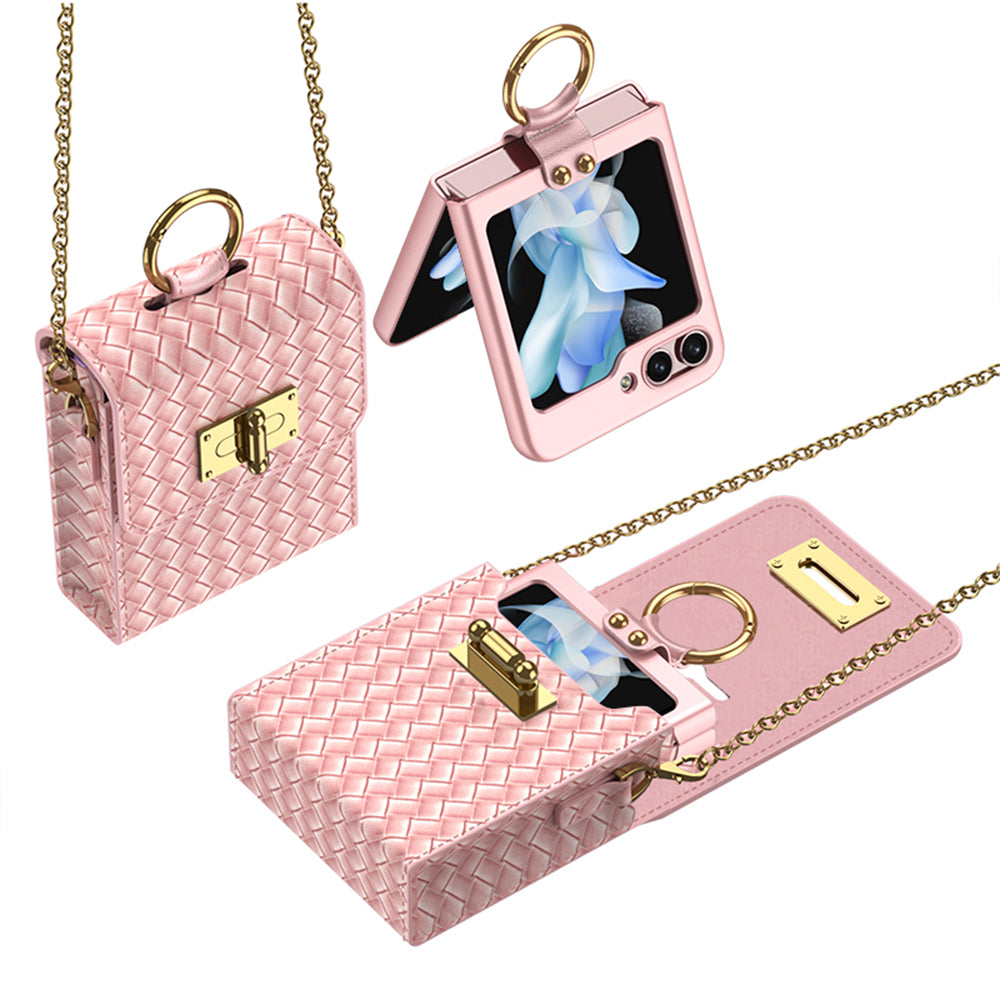 Luxury Leather Mini Phone Bag with Gold Chain For Samsung Galaxy Z Flip5