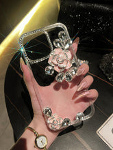 Load image into Gallery viewer, Luxury Camellia Diamond Transparent iPhone case
