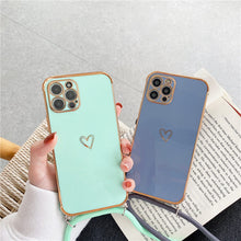 Load image into Gallery viewer, Crossbody Necklace Lanyard Plating Love Heart Case For iPhone 13 12 11 Pro Max Mini XS XR 7 8 Plus SE 2020 Bumper Soft Back Cover pphonecover

