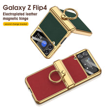 Load image into Gallery viewer, Electroplated Leather Magnetic Hinge Phone Case For Samsung Galaxy Z Flip4 Flip3 5G pphonecover
