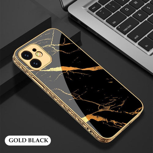 2021 Luxury Plating Anti-knock Carving Edge Protection Tempered Glass Case For iPhone pphonecover