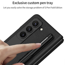 Load image into Gallery viewer, Slim Leather Samsung Galaxy Z Fold 5 Case with Front Screen Tempered Glass Protector &amp; Pen Slot &amp; Stylus
