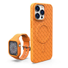 Load image into Gallery viewer, Heat Dissipation Magnetic Woven Pattern Tpu iPhone Case With Apple Watch Band
