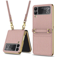Load image into Gallery viewer, Textured Leather Strap Magnetic Fold Mirror Case For Samsung Galaxy Z Flip 3 5G pphonecover
