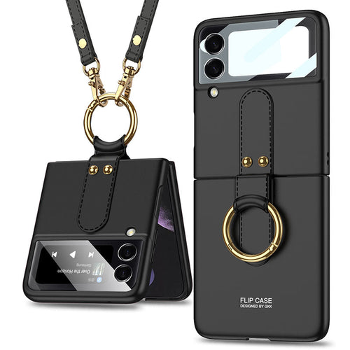 Original Back Screen Glass Matte Hard Cover With Finger-Ring And Lanyard For Samsung Z Flip3 5G pphonecover