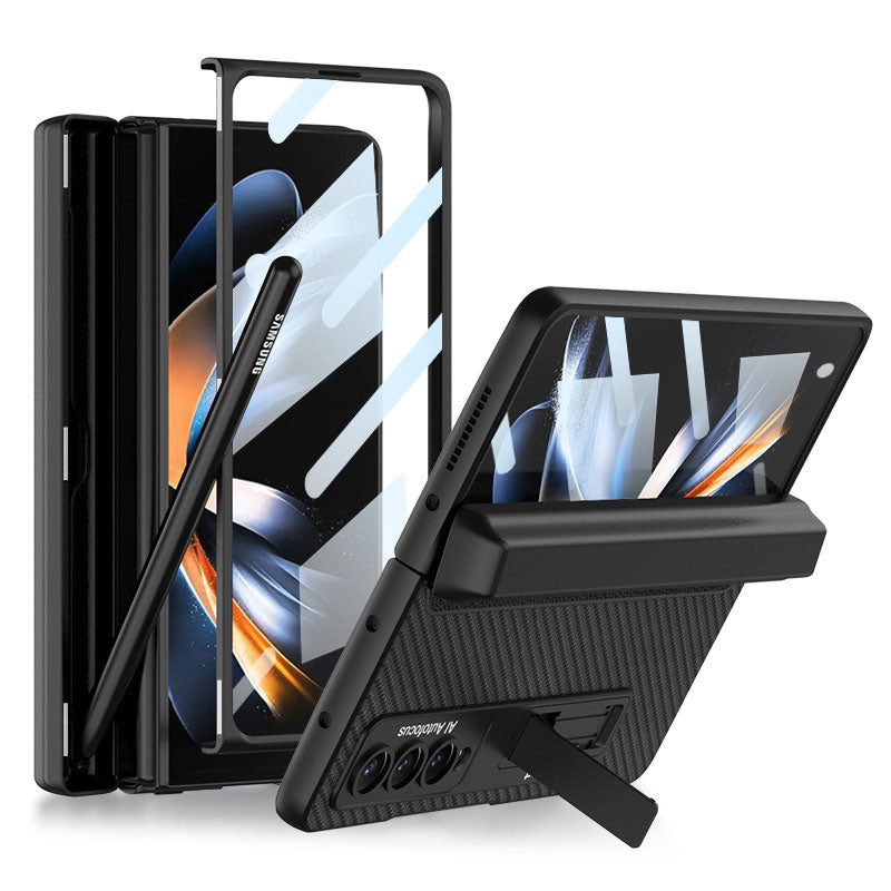 Magnetic Folding Full Wrap Protective Pen Case With Back Screen Glass Hinge Holder Leather Phone Cover For Samsung Galaxy Z Fold4 Fold3 5G pphonecover