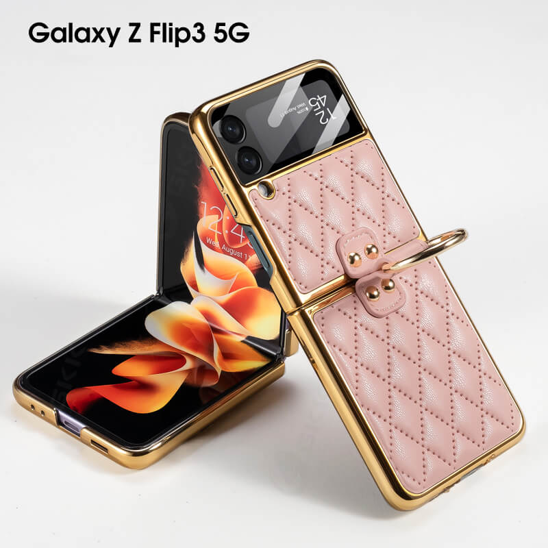 Luxury Leather Electroplating Diamond Protective Cover For Samsung Galaxy Z Flip 3 5G pphonecover