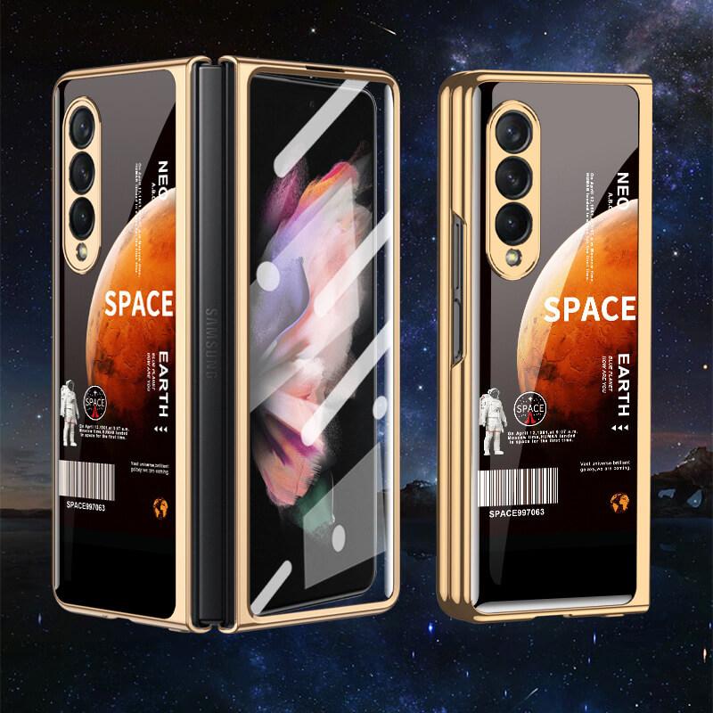 Tempered Glass Plating Case For Samsung Galaxy Z Fold 3 2 5G With Outer Screen Film pphonecover