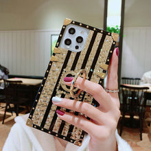 Load image into Gallery viewer, 2021 Luxury Brand Black Rose Flower Stripe Glitter Gold Square Case For iPhone &amp; Samsung pphonecover
