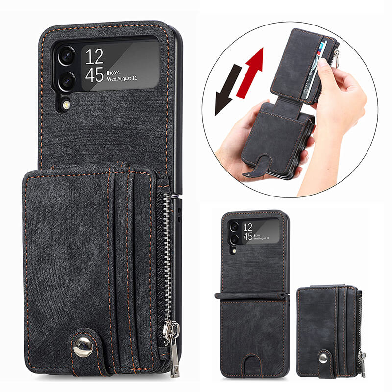 Wallet Case For Samsung Galaxy Z Flip4 Flip3 with Detachable Card Slot Kickstand Zipper pphonecover