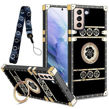 Load image into Gallery viewer, 2021 Luxury Brand Black Rose Flower Crystal Ring Stripe Glitter Gold Square Retro Protective Case For Samsung S21 S10 Note 20 A72 A52 A71 A51 5G pphonecover
