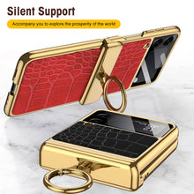 Load image into Gallery viewer, Electroplated Leather Magnetic Hinge Ring Holder Case For Samsung Galaxy Z Flip3 Flip4 - GiftJupiter
