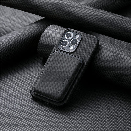 Fiber Pattern Camera All-inclusive Protective Cover With Magnetic Card Holder For iPhone pphonecover