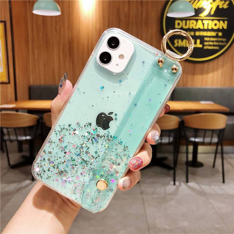 Bling Glitter Wrist Strap Phone Case For iPhone 12 11 Pro Max XR XS Max X 7 8 6S 6 Plus 12Mini 11Pro Soft Transparent Back Cover pphonecover
