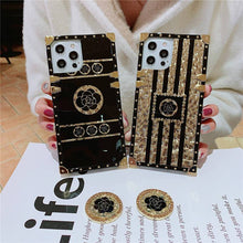 Load image into Gallery viewer, FLASH⚡SALE I 2021 Luxury Brand Black Rose Flower Stripe Glitter Gold Square Case For iPhone &amp; Samsung pphonecover
