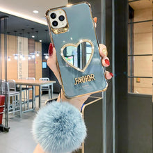 Load image into Gallery viewer, 2021 Luxury Electroplating Makeup Mirror iPhone Case With Hairball pphonecover

