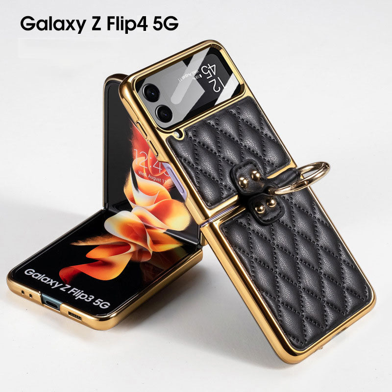 Luxury Leather Electroplating Diamond Protective Cover For Samsung Galaxy Z Flip4 Flip3 5G pphonecover
