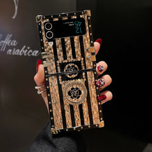 Load image into Gallery viewer, FLASH⚡SALE I Luxury Brand Black Rose Flower Stripe Glitter Gold Square Case For iPhone&amp;Samsung pphonecover
