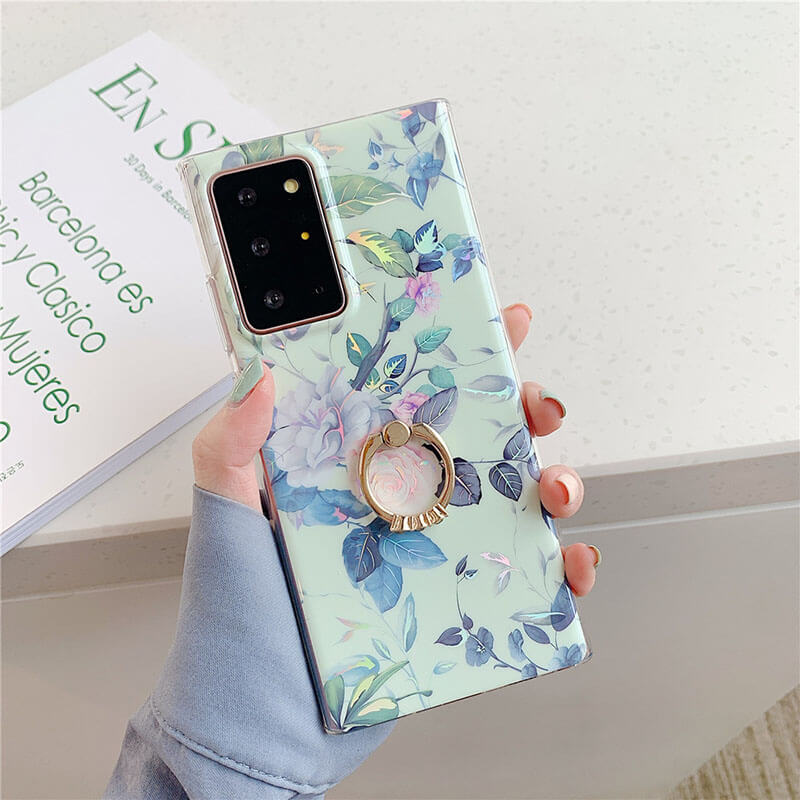2021 Laser Flower Pattern Ring Holder Protective Cover For Samsung S21 S20 S10 A72 A52 A42 A32 pphonecover