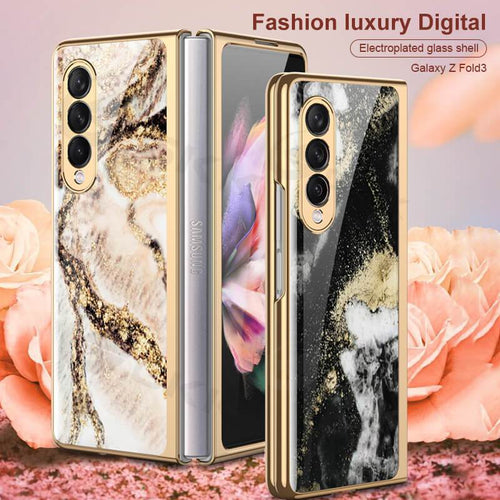 Natural Marble Glass Case For Samsung Galaxy Z Fold 3 5G pphonecover