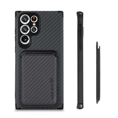 Fiber Pattern Camera All-inclusive Protective Cover With Magnetic Card Holder For Samsung pphonecover