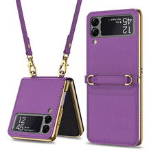 Load image into Gallery viewer, Textured Leather Strap Magnetic Fold Mirror Case For Samsung Galaxy Z Flip 3 5G pphonecover
