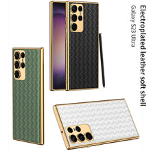 Load image into Gallery viewer, Weaved Pattern Electroplated PU Leather Mobile Phone Case For Samsung Galaxy S23 S23 Plus S23 Ultra
