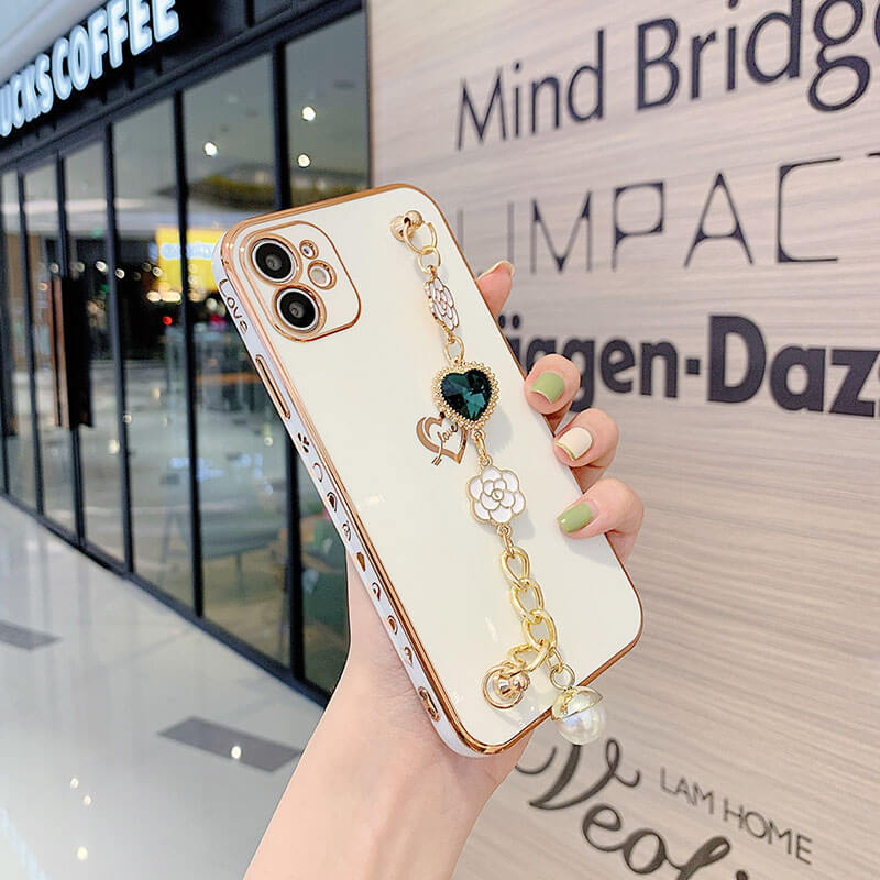 2021 Luxury Electroplated Gold Plating Camellia Crystal Bracelet Case For iPhone 12 Pro Max 11 XS XR 7 8 Plus Cover pphonecover
