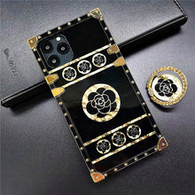 Load image into Gallery viewer, FLASH⚡SALE I 2021 Luxury Brand Black Rose Flower Stripe Glitter Gold Square Case For iPhone &amp; Samsung pphonecover

