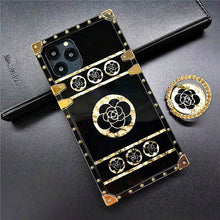 Load image into Gallery viewer, 2021 Luxury Brand Black Rose Flower Crystal Ring Stripe Glitter Gold Square Retro Protective Case For Samsung S21 S10 Note 20 A72 A52 A71 A51 5G pphonecover
