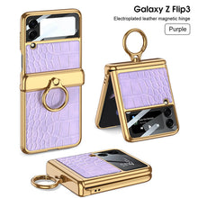 Load image into Gallery viewer, Electroplated Leather Magnetic Hinge Ring Holder Case For Samsung Galaxy Z Flip3 Flip4 - GiftJupiter
