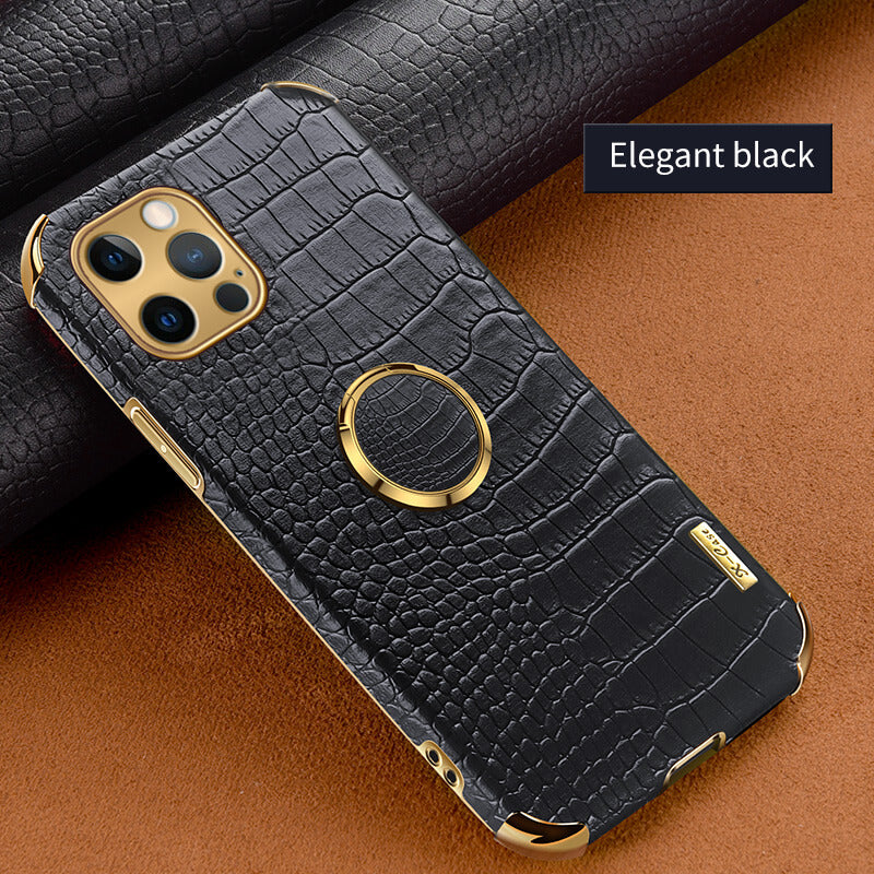 Crocodile Leather Ring Holder Case For iPhone pphonecover