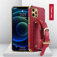 Load image into Gallery viewer, 2021 Crocodile Leather Strap Holder Case For iPhone 12 11 Pro Max XR X XS Max 7 8 Plus pphonecover

