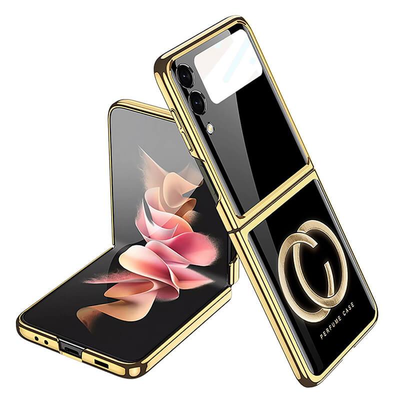 Luxury Perfume Plating Frame Anti-knock Protection Glass Case For Samsung Galaxy Z Flip3 pphonecover