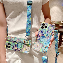 Load image into Gallery viewer, Purple Oil Painting Flower Wristband Holder with Lanyard iPhone Case
