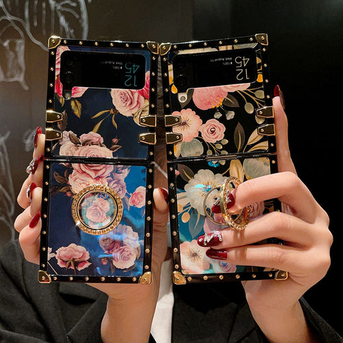 Stylish French Style Flower Ring Phone Case for Samsung Galaxy Z Flip4 Flip3 5G pphonecover