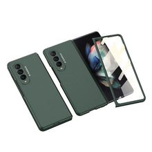 Load image into Gallery viewer, Luxury Leather Carbon Fiber Plating Case For Samsung Galaxy Z Fold3 Fold2 With Tempered Glass Screen pphonecover
