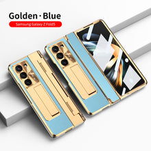 Load image into Gallery viewer, Plating Leather Galaxy Z Fold5 Case with Front Screen Protector &amp; Flat Hinge Protection &amp; Hidden Stand
