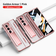 Load image into Gallery viewer, Electroplated Clear PC Galaxy Z Fold5 Case with Front Screen Protector &amp; Flat Hinge &amp; Hidden Stand And Pen Slot and Free Stylus
