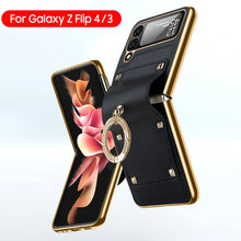 Load image into Gallery viewer, Samsung Galaxy Z Flip4 5G Case Plating Hinge PU Leather Protection Ring Stand Cover for Samsung Z Flip4 pphonecover
