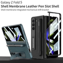 Load image into Gallery viewer, Slim Leather Samsung Galaxy Z Fold 5 Case with Front Screen Tempered Glass Protector &amp; Pen Slot &amp; Stylus
