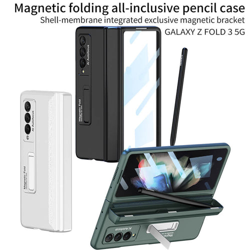 NEWEST Magnetic Folding Full Wrap Protective Pen Case With Back Screen Glass Hinge Holder Phone Cover For Samsung Galaxy Z Fold3 Fold4 5G pphonecover